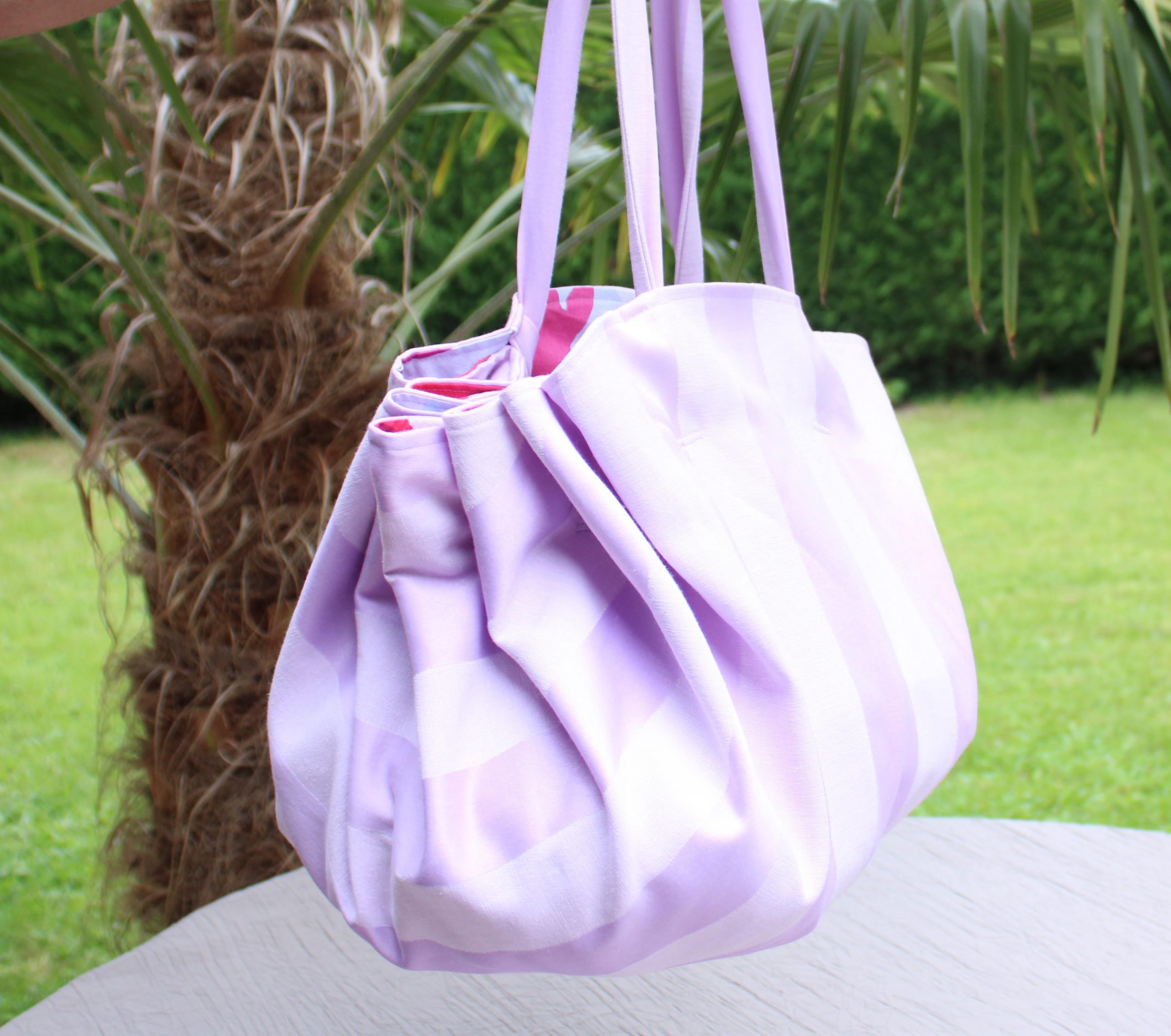sac rond coulissant rayures mauve – Image 2